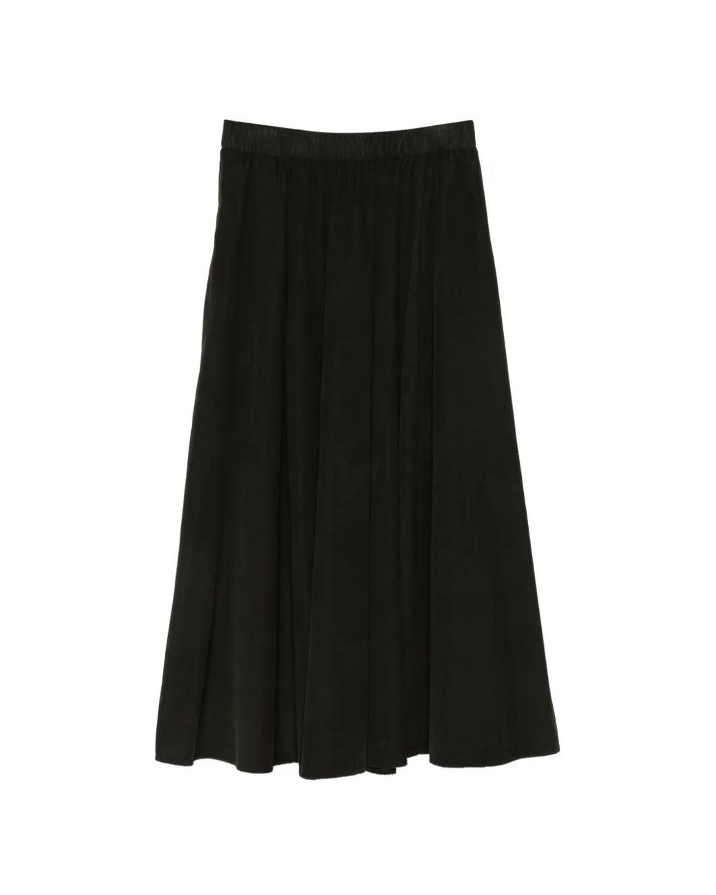 Aspesi Black Pleated Corduroy Midi Skirt