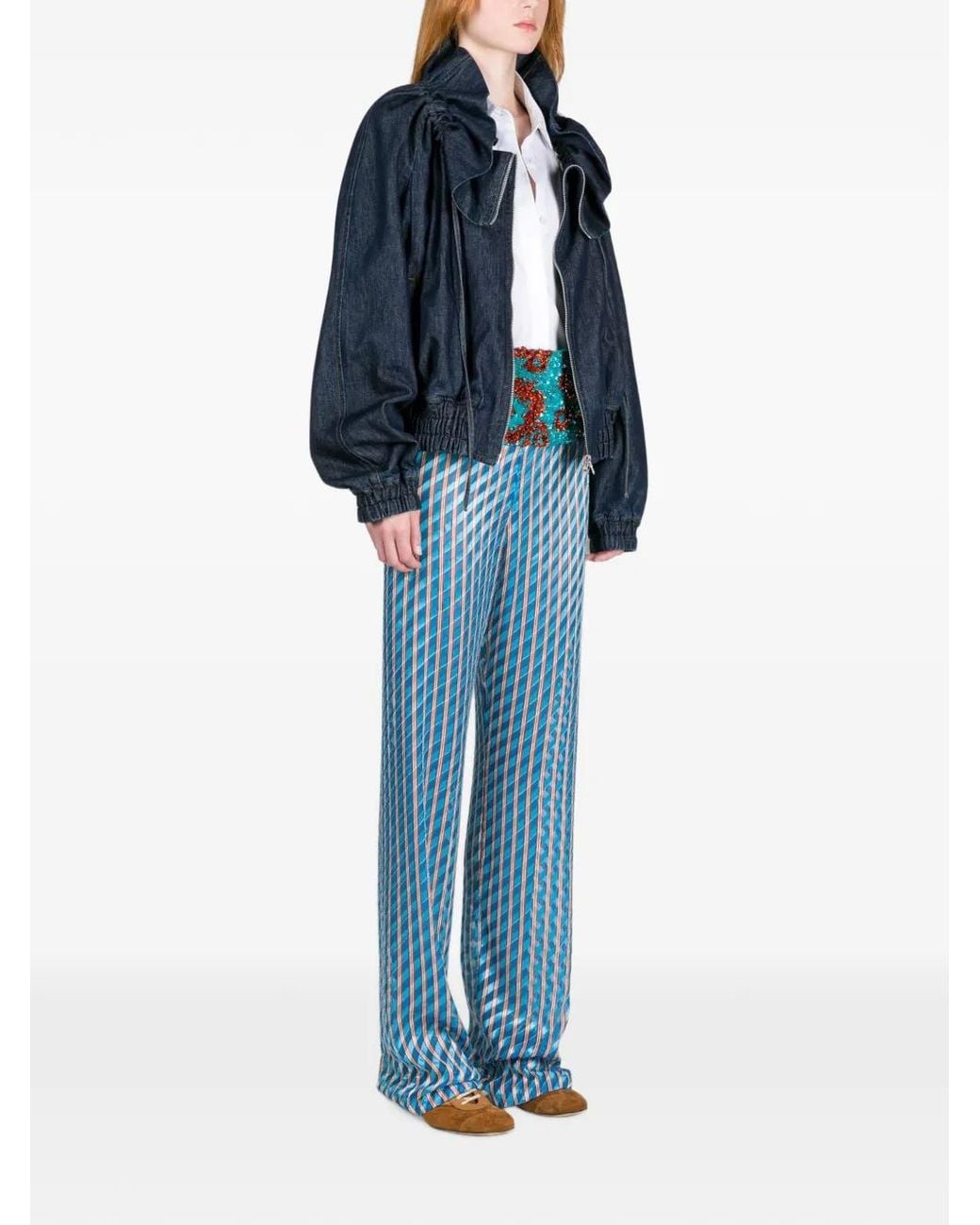 Dries Van Noten Blue Ruffled Denim Jacket