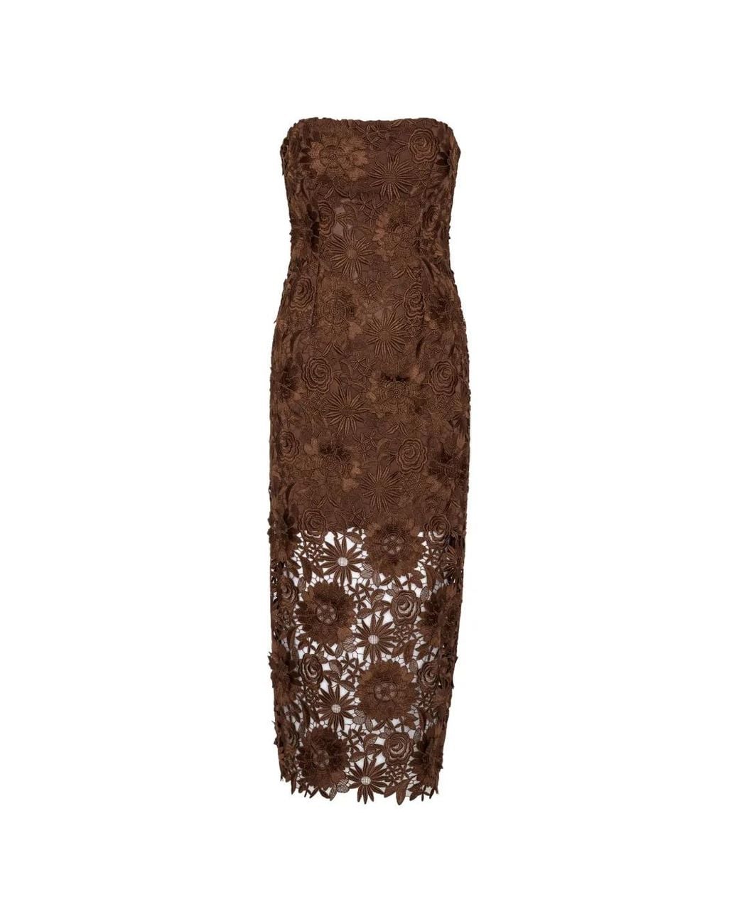 ROTATE BIRGER CHRISTENSEN Brown 3D Lace Midi Dress