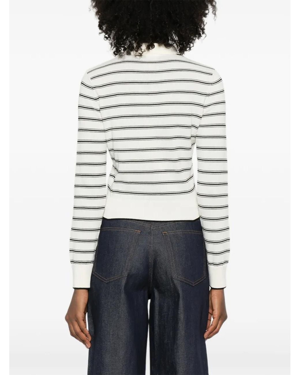A.P.C. White Cropped Cardigan With Classic Collar And Ribbed Finish