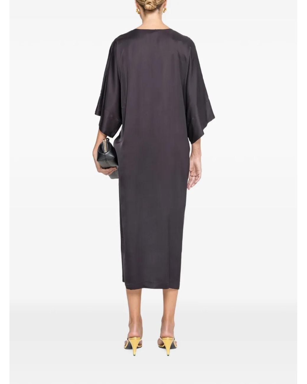Nissa Black Drawstring Viscose Midi Dress