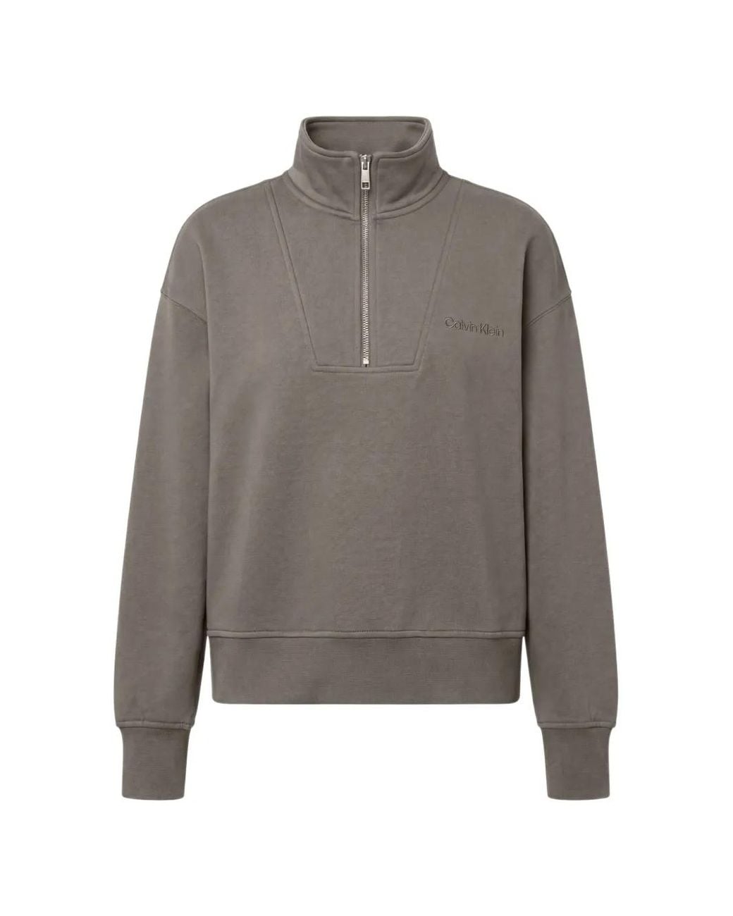 Calvin Klein Gray Quarter-Zip Logo-Embroidered Sweatshirt