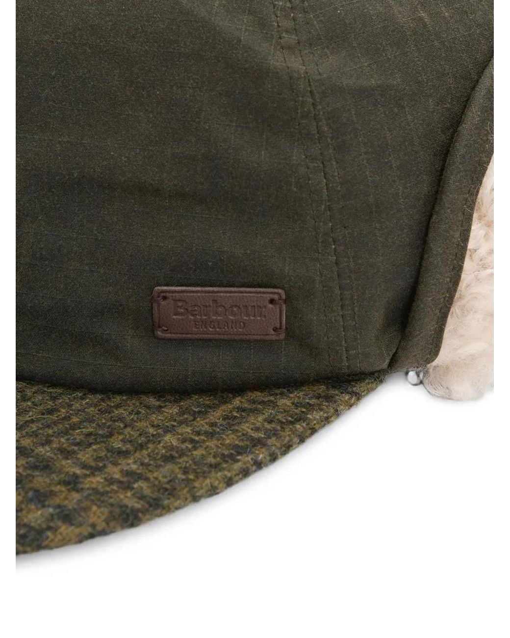 Barbour Green Check-Pattern Ear-Flap Cap