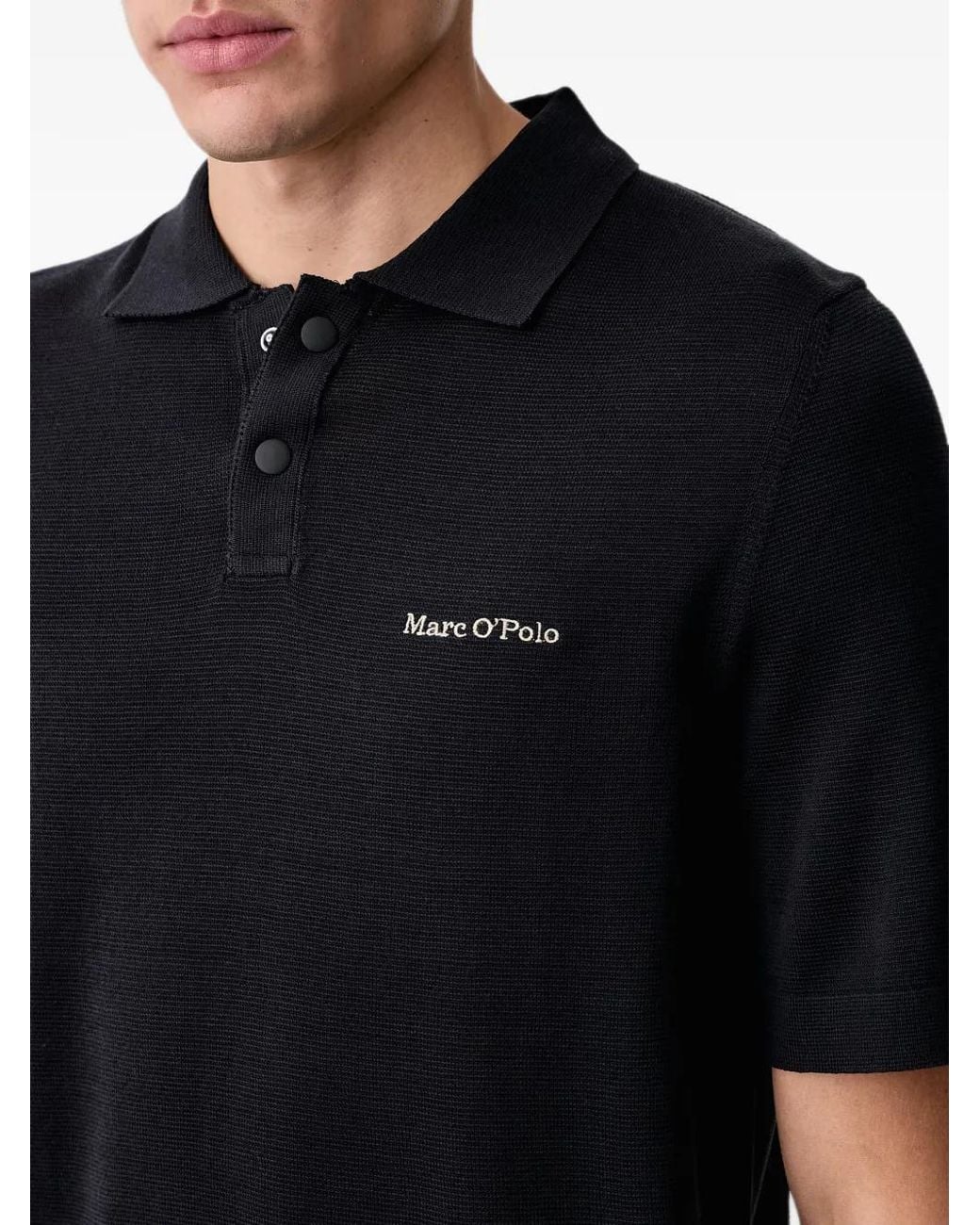 Marc O' Polo Black X Dfb Logo-Embroidered Press-Stud Polo Shirt for men