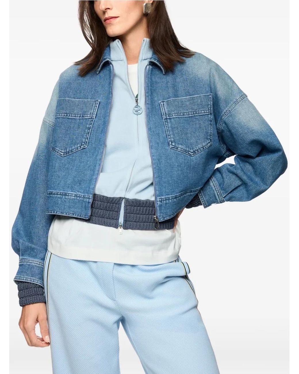 Marc Cain Blue Faded-Effect Patch-Pocket Denim Jacket