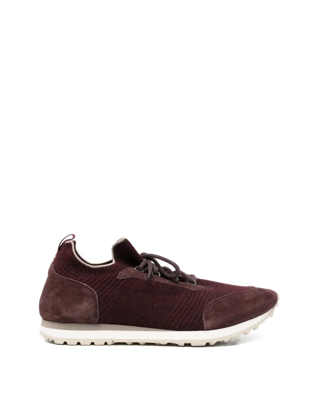 Eleventy Brown Suede-Panelled Knit Sneakers for men