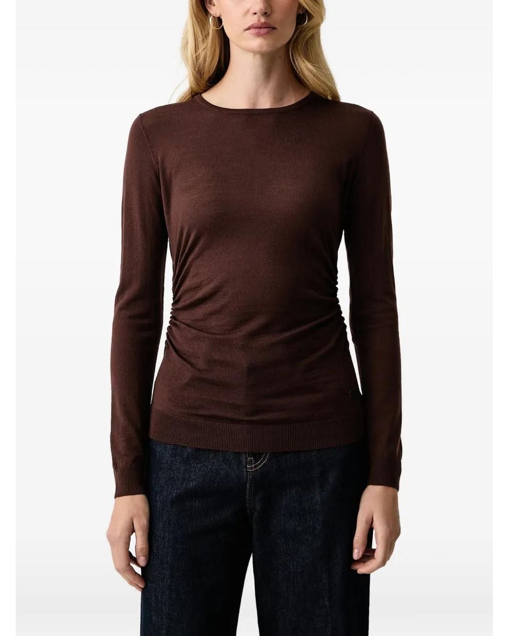 Trussardi Red Ruched-Detail Fine-Knit Sweater