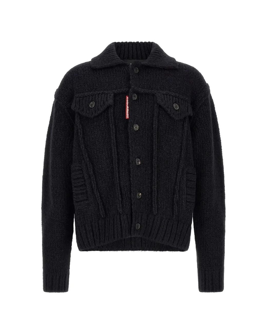 DSquared² Blue Chunky-Knit Button-Up Cardigan for men