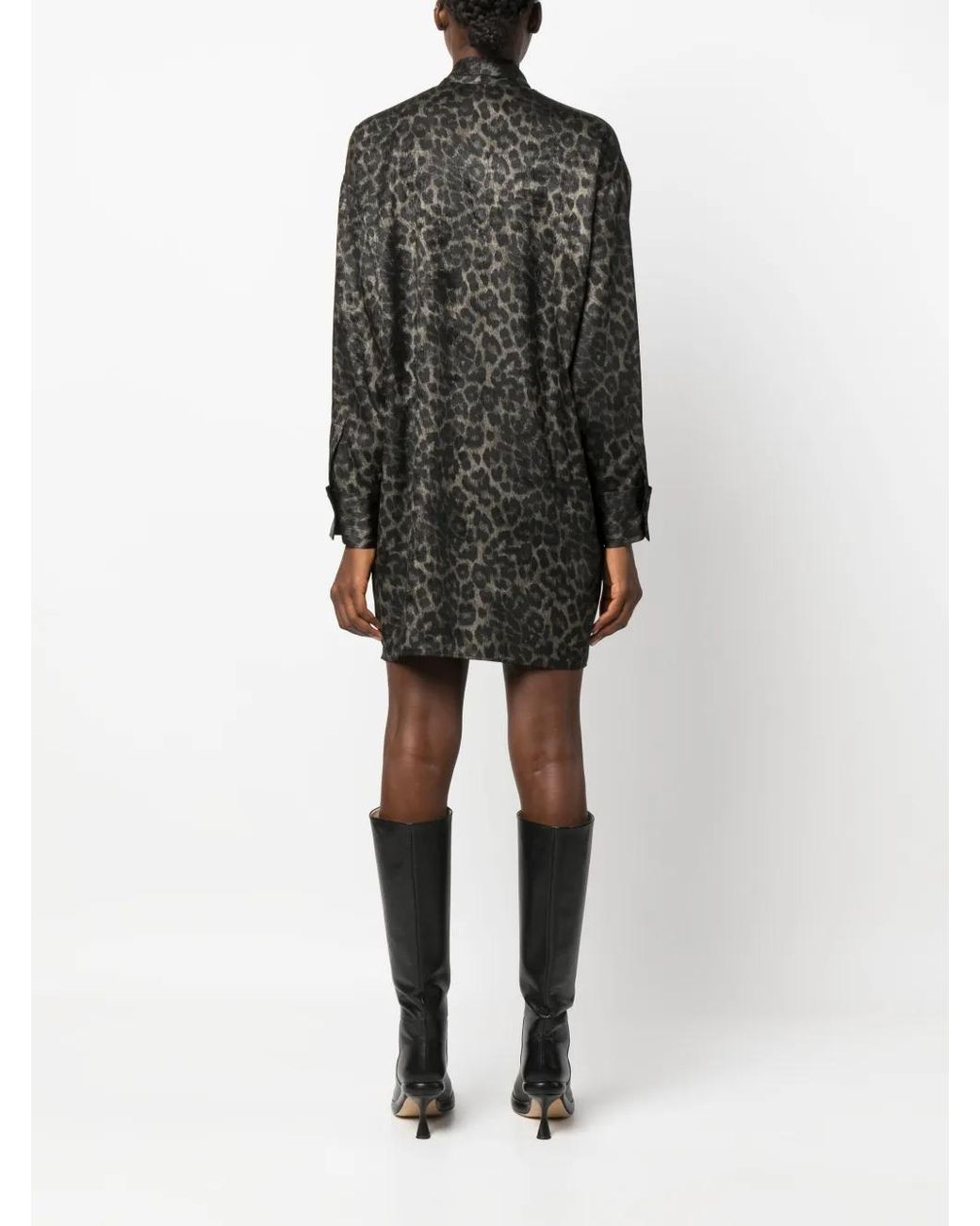 Blanca Vita Black Leopard-Print Shirt Dress