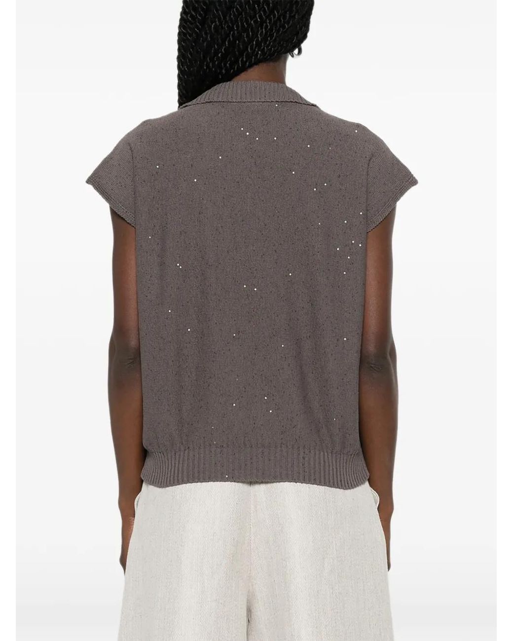 Panicale Gray Sequin-Embellished V-Neck T-Shirt