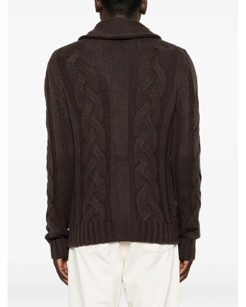 Gran Sasso Brown Cable-Knit Shawl-Collar Cardigan for men