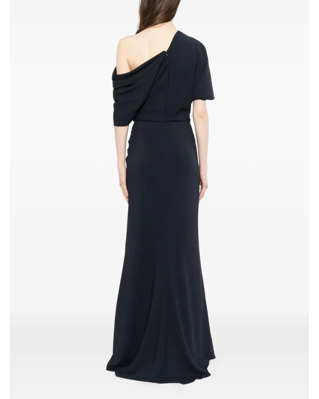 Amsale Black Pebble Crepe Slouch Maxi Dress