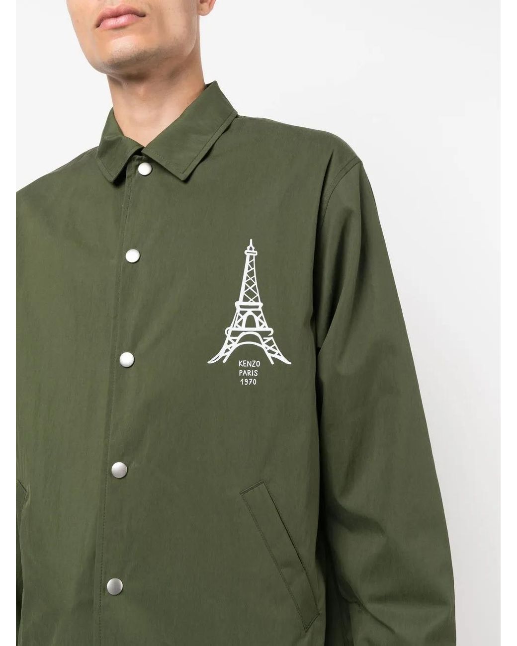 KENZO Green Chest Logo-Print Shirt Jacket for men