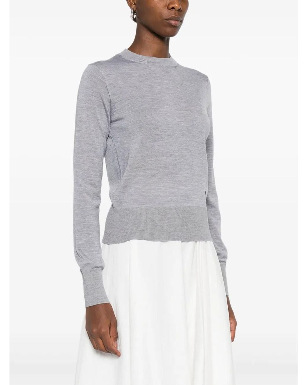AMI Gray Crew-Neck Wool-Silk Blend Sweater