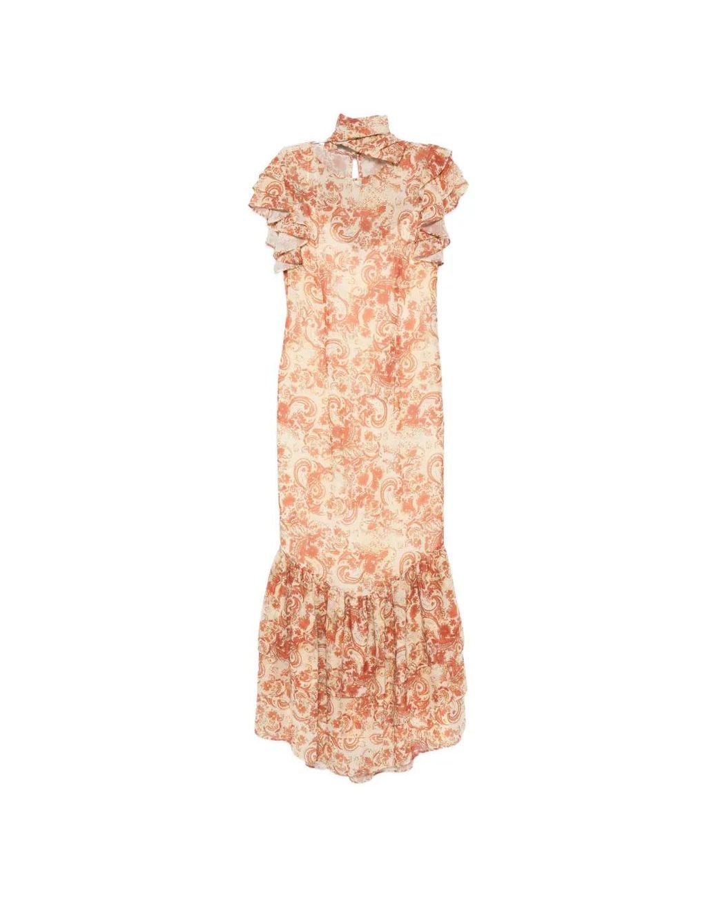 De La Vali White Avalon Paisley-Print Ruffled Maxi Dress