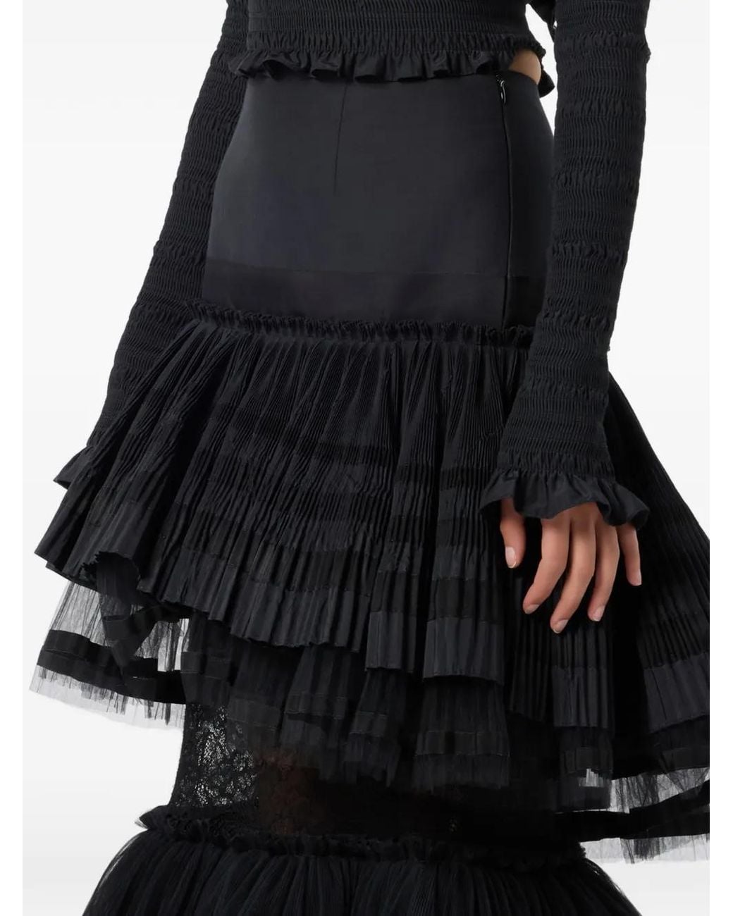 Blumarine Black Tiered Maxi Skirt