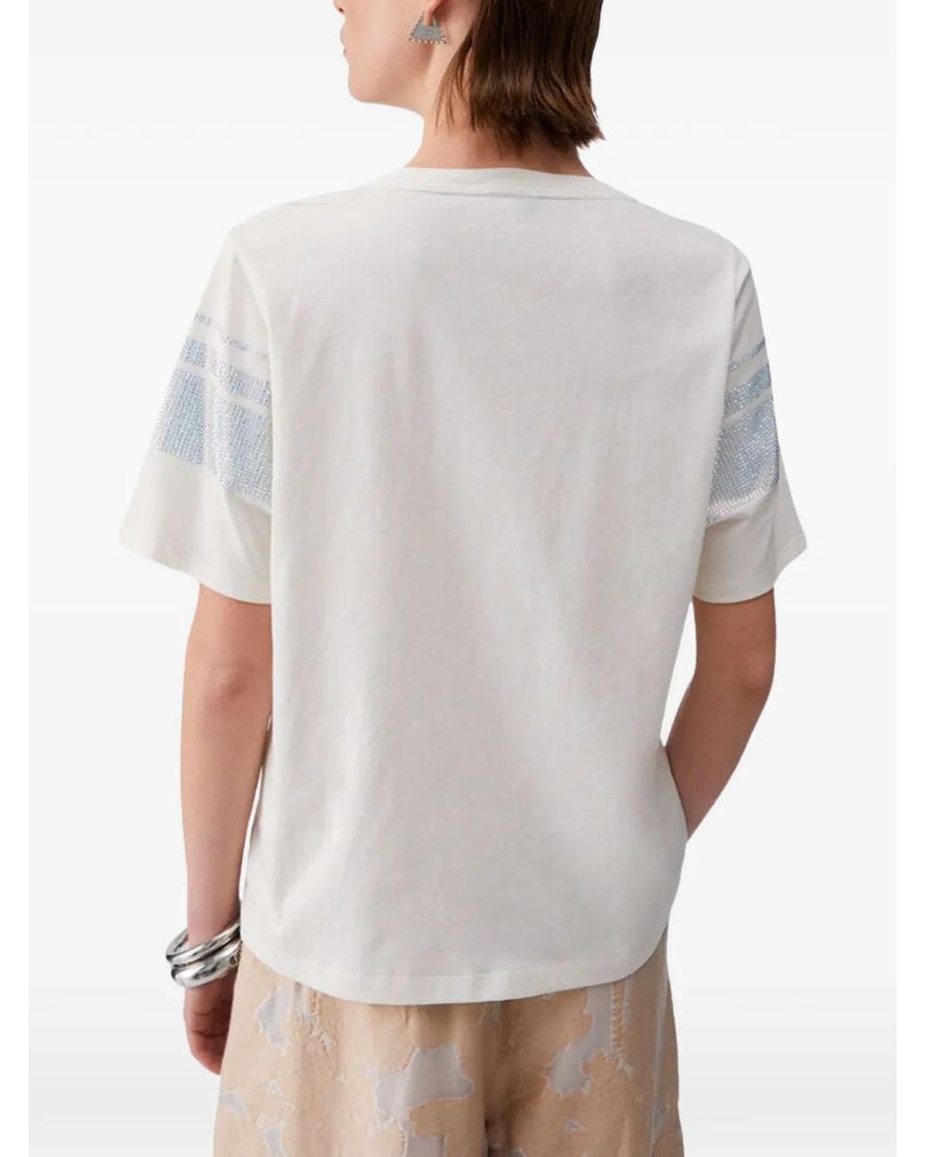 Liu Jo White Rhinestone-Embellished Logo-Tape T-Shirt