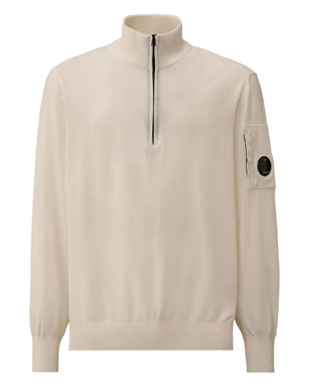 C P Company Natural Half-Zip Lens-Pocket Sweater for men