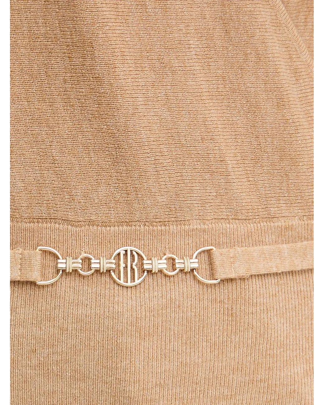 Fracomina Blue V-Neck Buckle Sweater