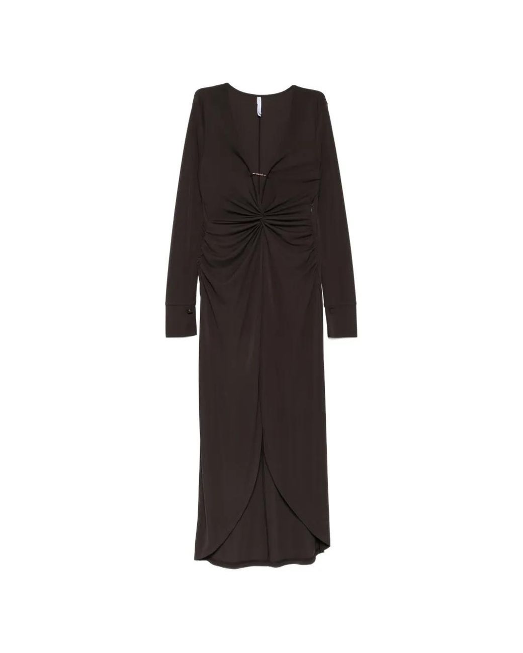 Imperial Black Twisted-Waist Front-Slit Dress