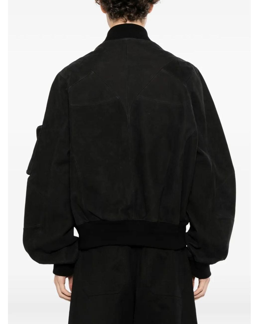 DEVOA Black Calf Leather Bomber Jacket for men