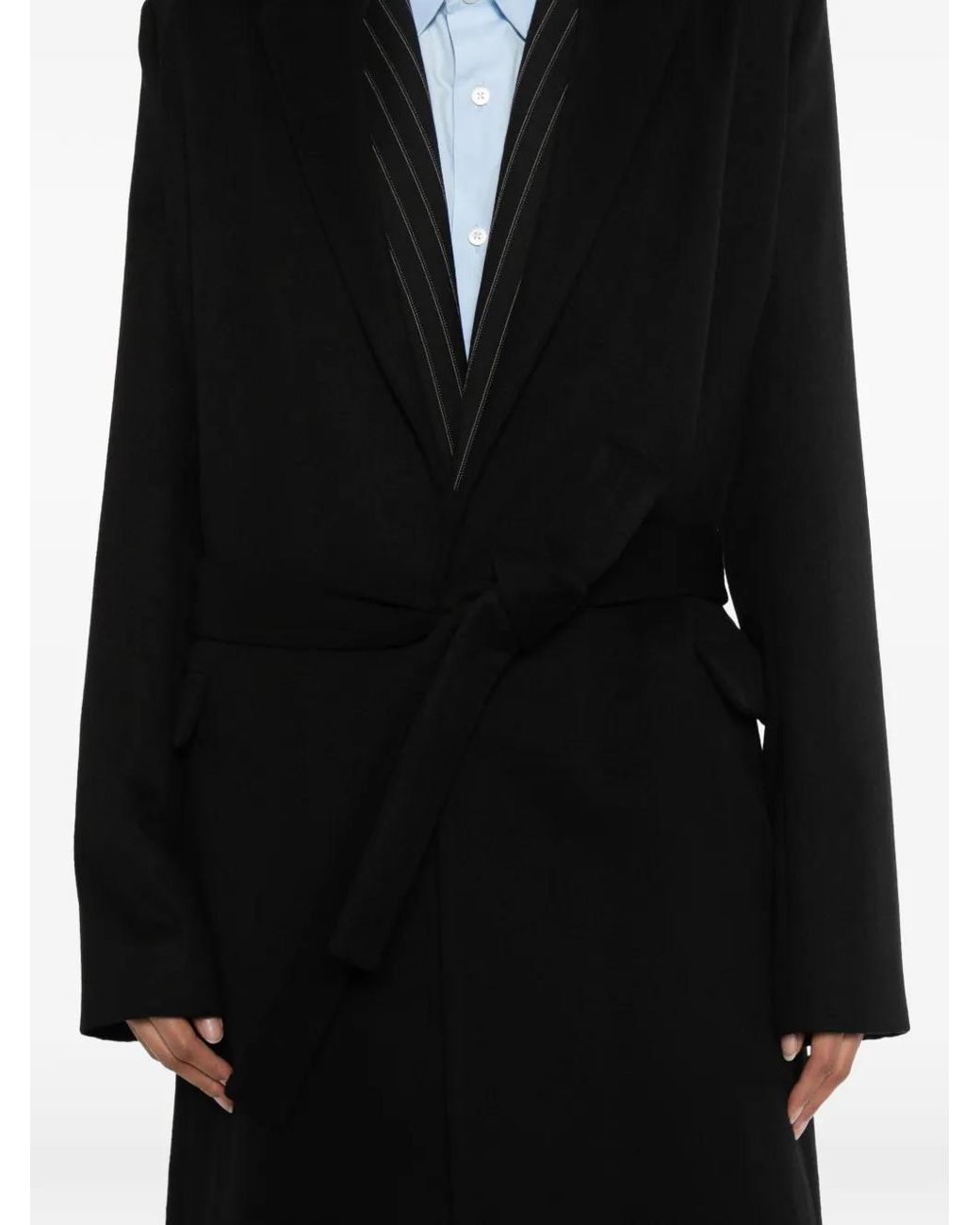 Tom Ford Black Belted Pinstripe-Detail Coat