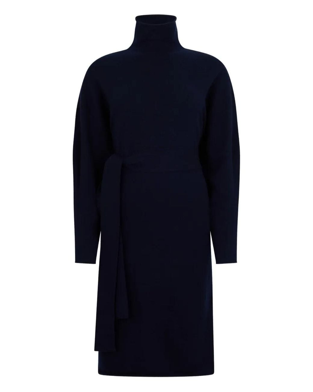 Malo Blue Belted Roll-Neck Dress