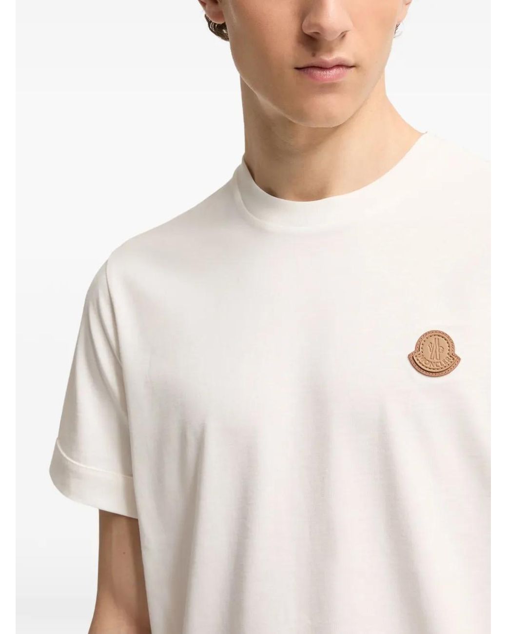 Moncler White Logo Patch Crewneck T-Shirt for men