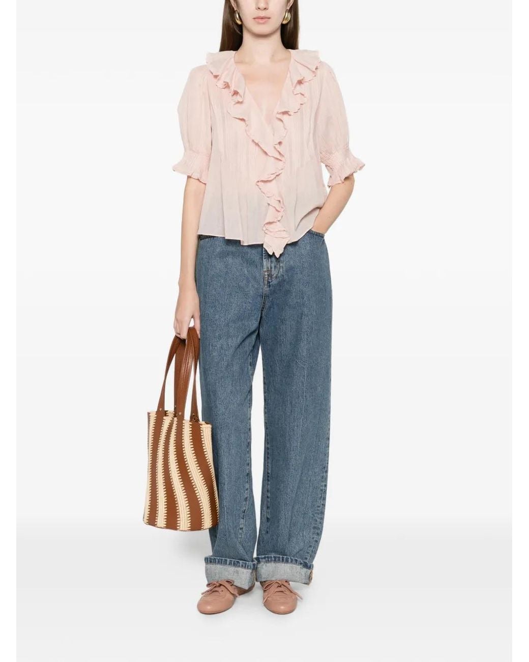 Doen Pink Henri Ruffled Top