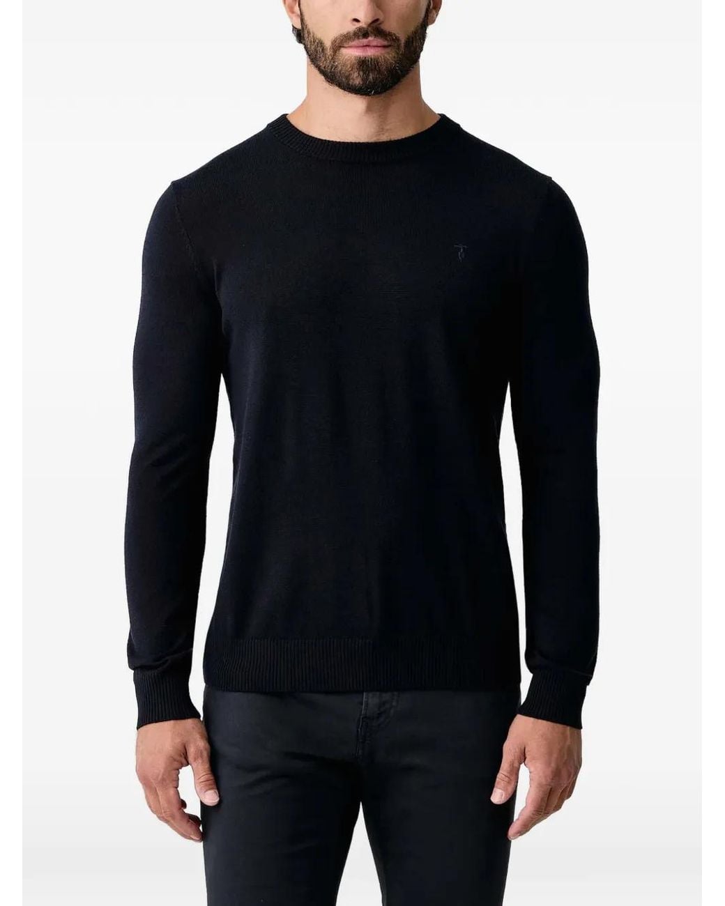 Trussardi Black Logo-Embroidered Crew-Neck Sweater for men