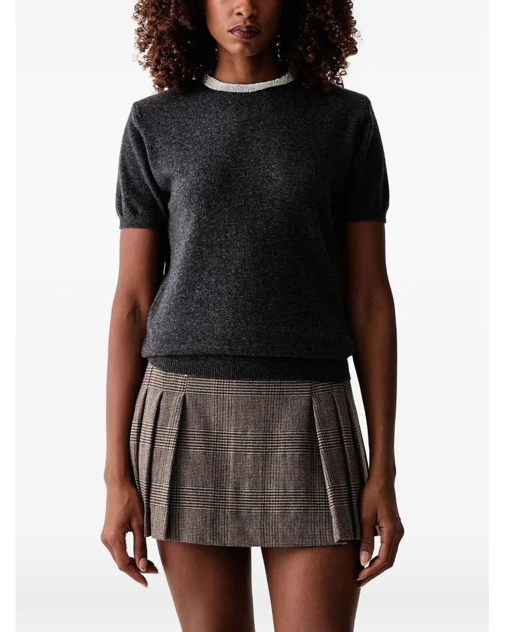 Silvian Heach Black Crystal-Embellished Short-Sleeve T-Shirt