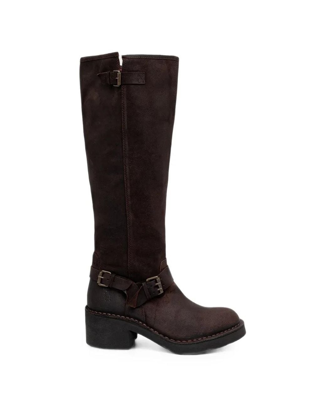 Fly London Black Buckle-Detail Knee-High Boots