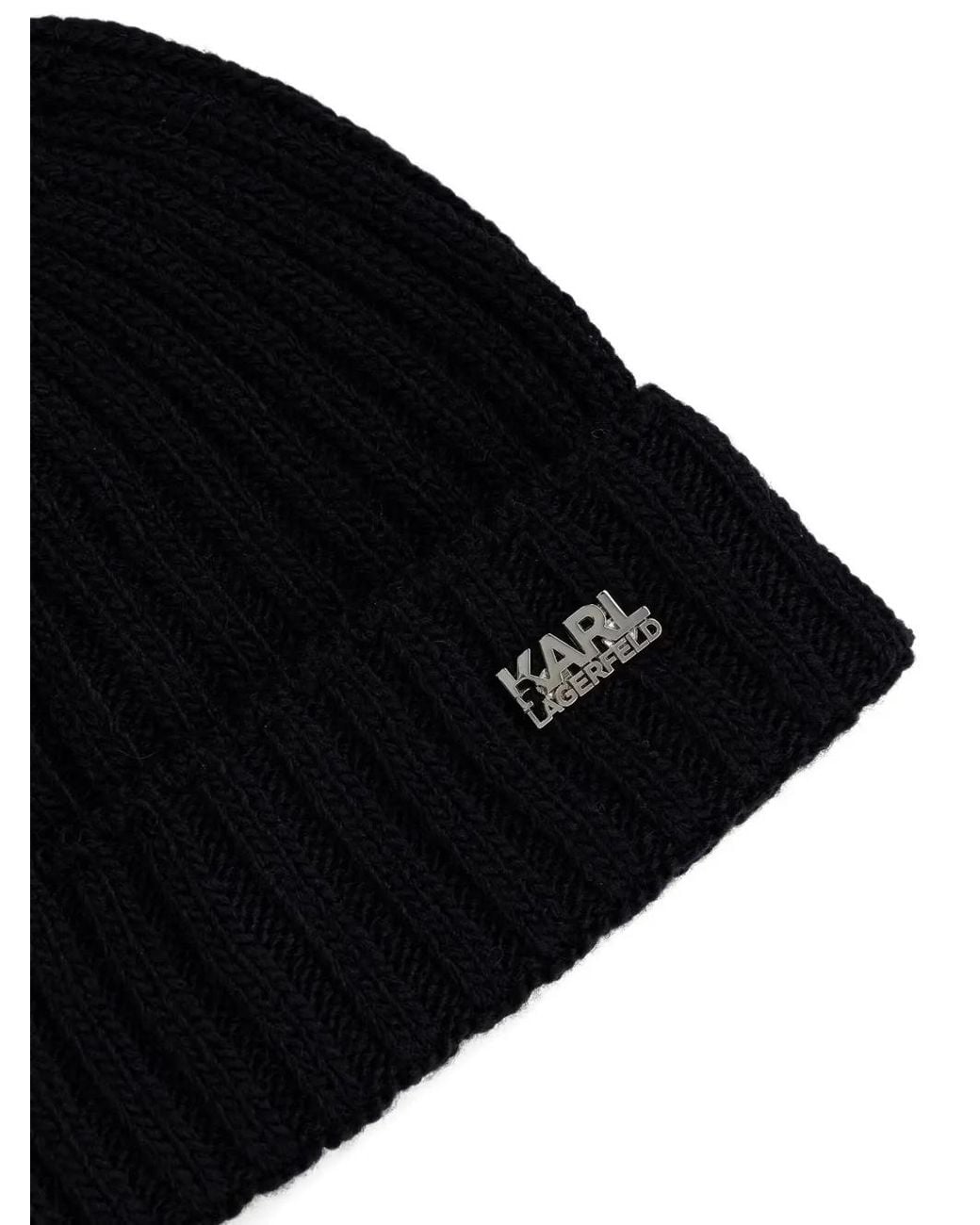 Karl Lagerfeld Black Logo-Plaque Beanie Hat And Scarf Set for men