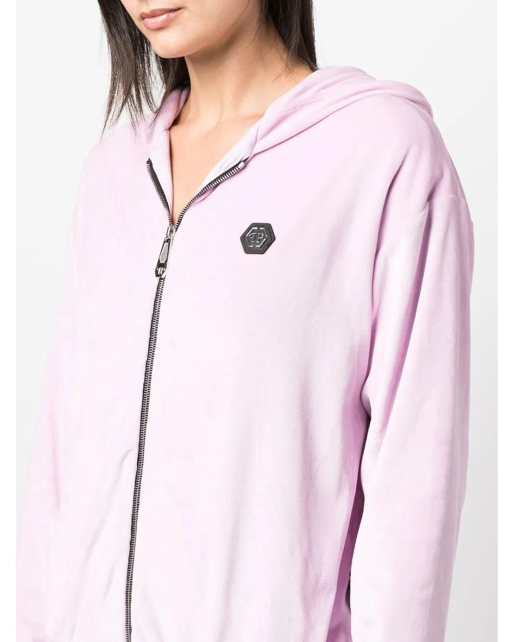 Philipp Plein Pink Logo-Patch Zip Hoodie