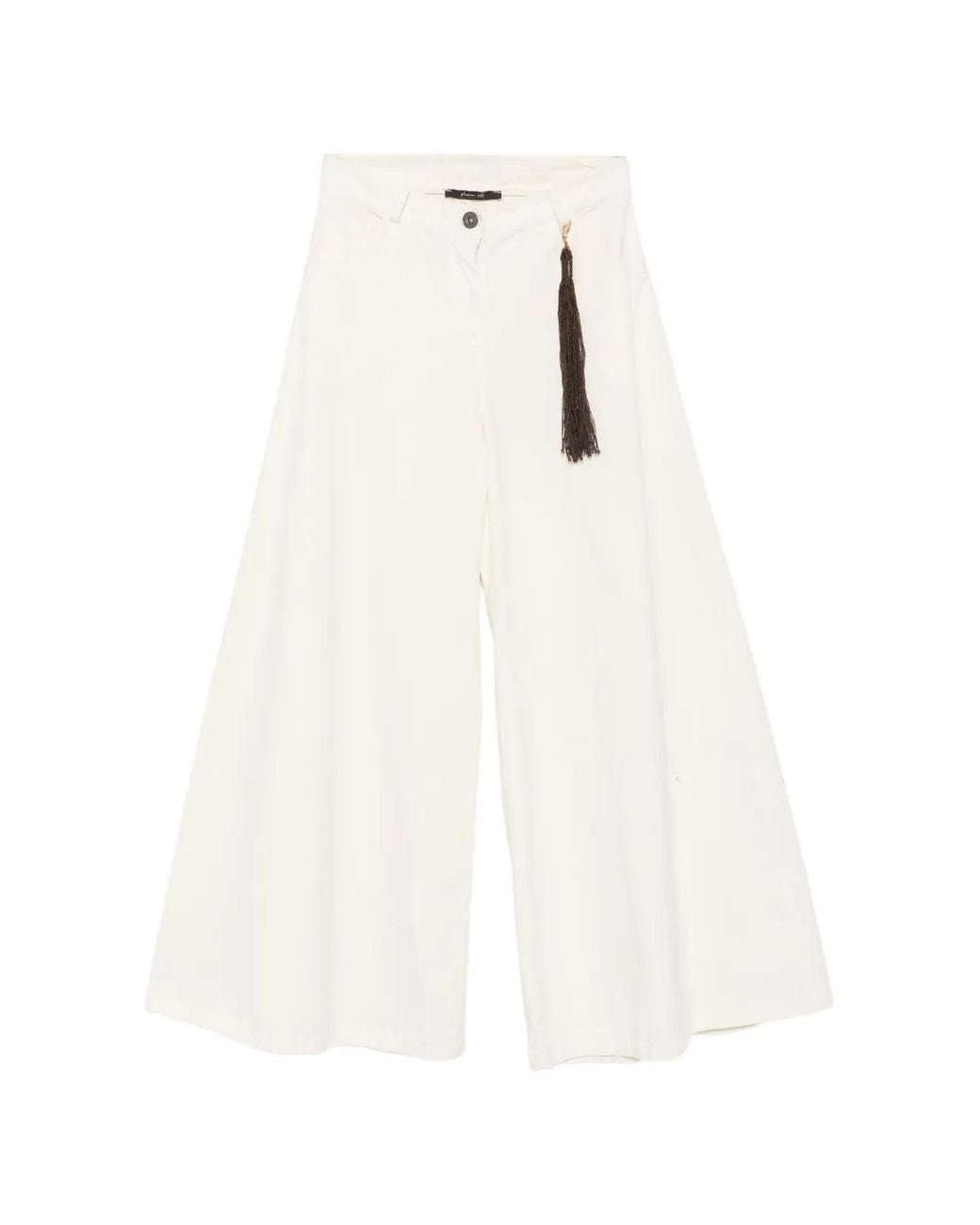PHILIA LOFT White Tassel-Detail Wide-Leg Trousers