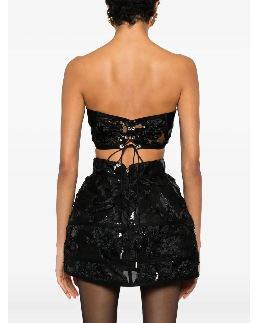 MITILIANE COUTURE Black Embroidered Bustier Top