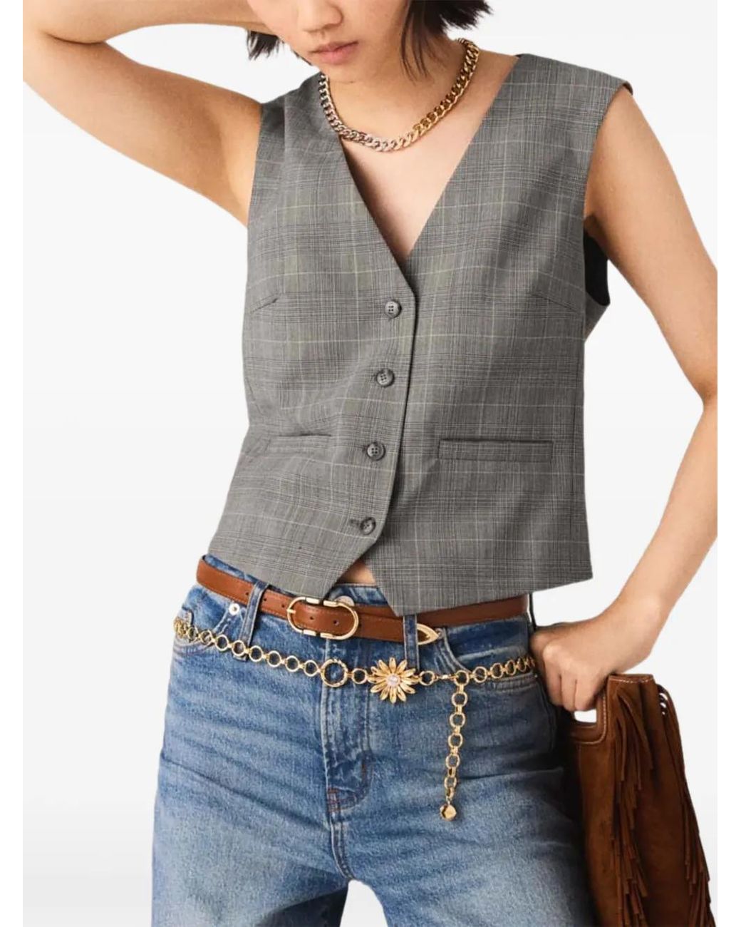 Maje Gray Veston Boutonné À Carreaux