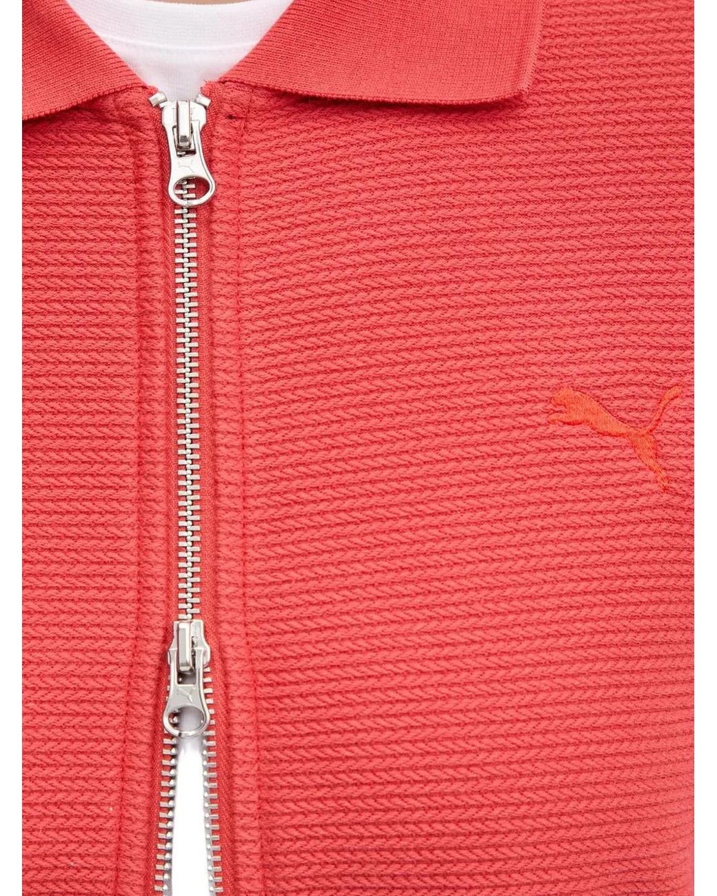 PUMA Red Ribbed-Knit Zip-Up Jacket