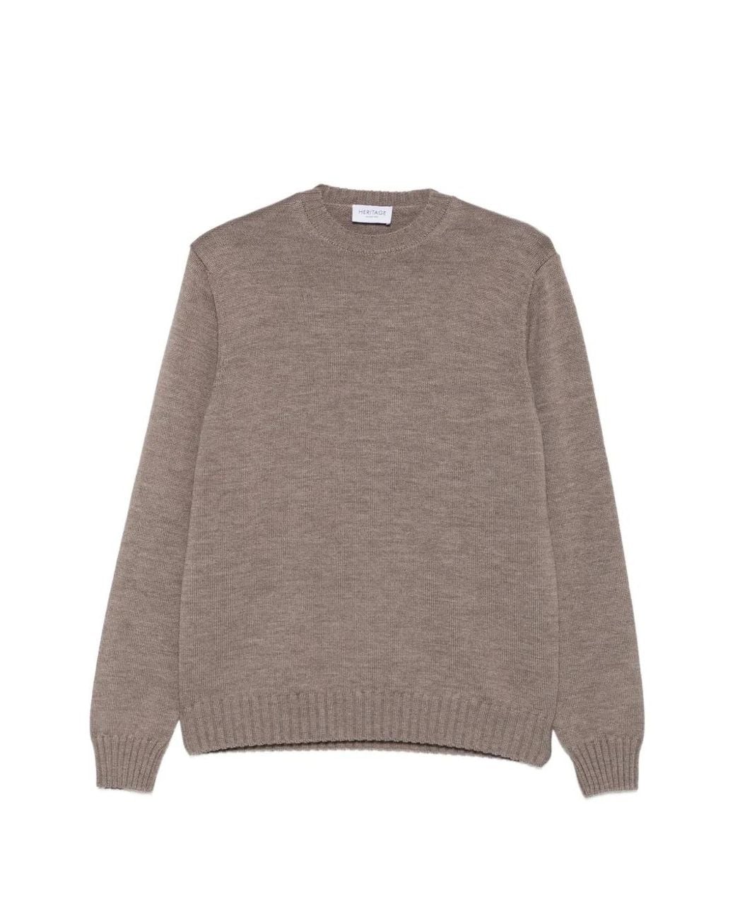 Heritage Brown Ribbed-Knit Crew-Neck Sweater for men