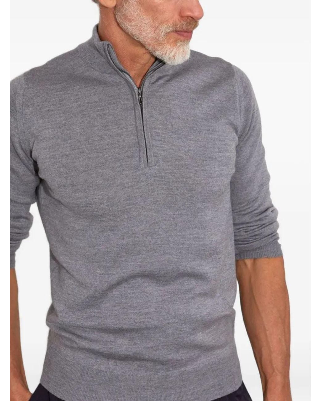 John Smedley Gray Half-Zip Merino Wool Sweater for men