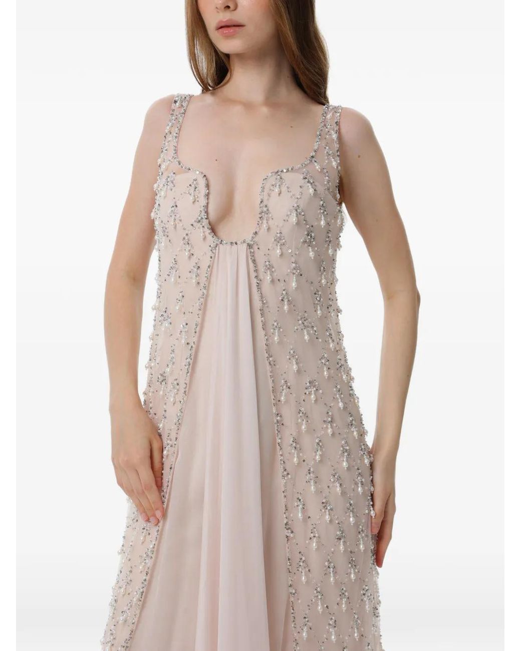 Dina Melwani Pink Embellished Maxi Dress Set