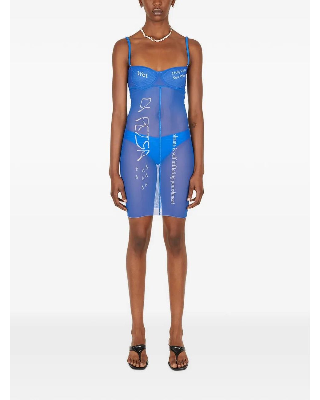 DI PETSA Blue Digital-Print Mesh Mini Dress