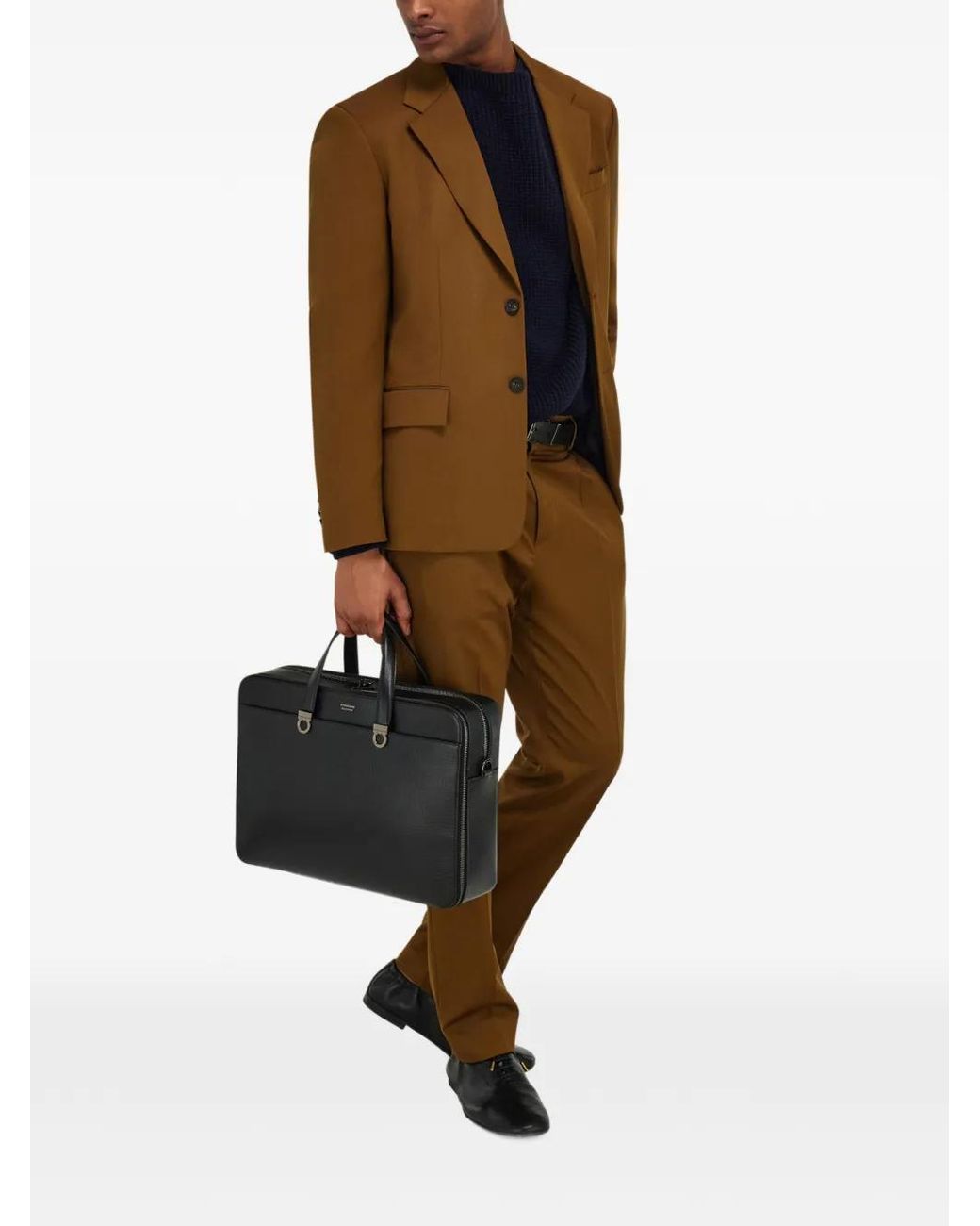 Ferragamo Black Gancini Briefcase for men