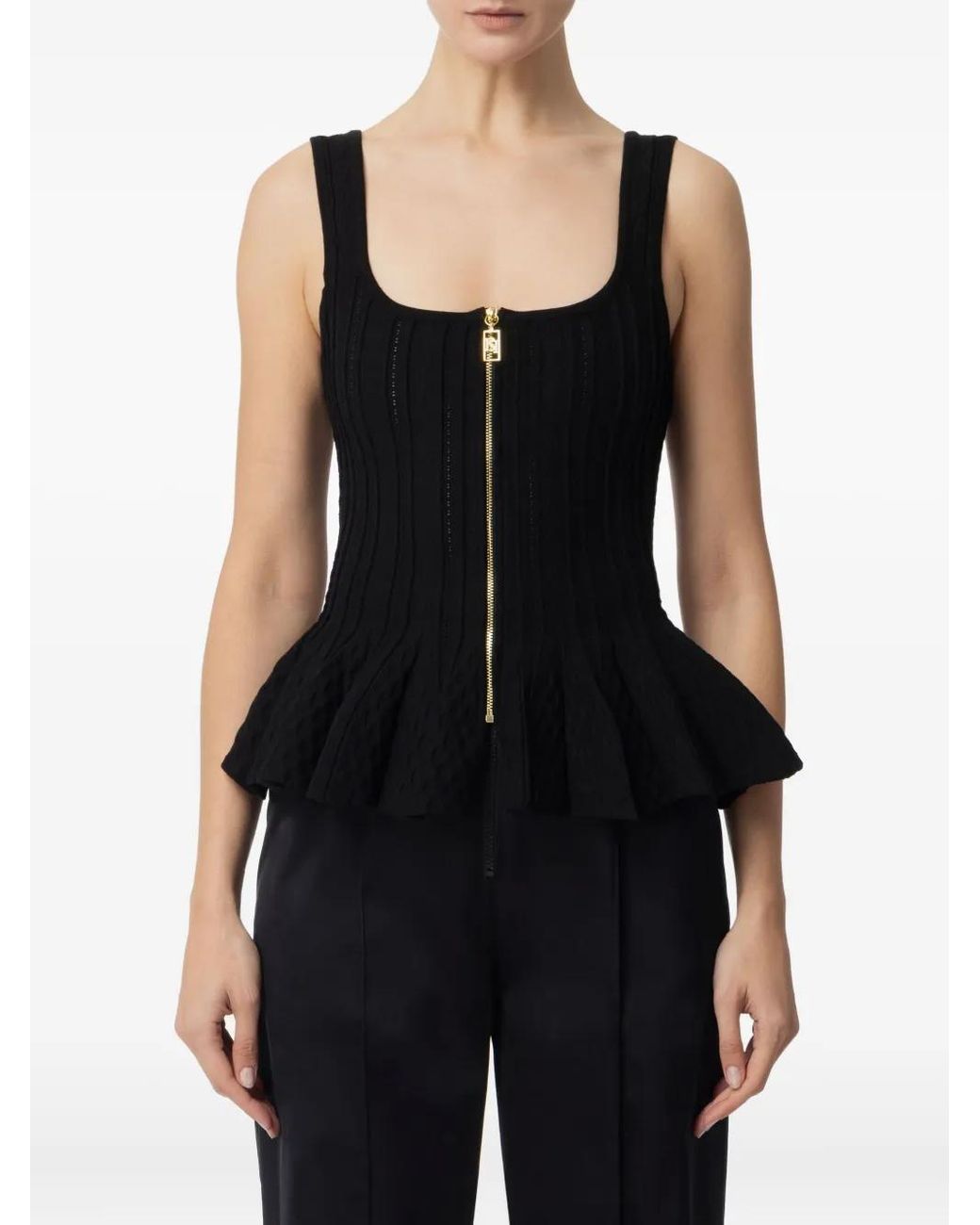 トップス Elisabetta Franchi Elisabetta Franchi Zip-Front Ruffled Top in Black | Lyst