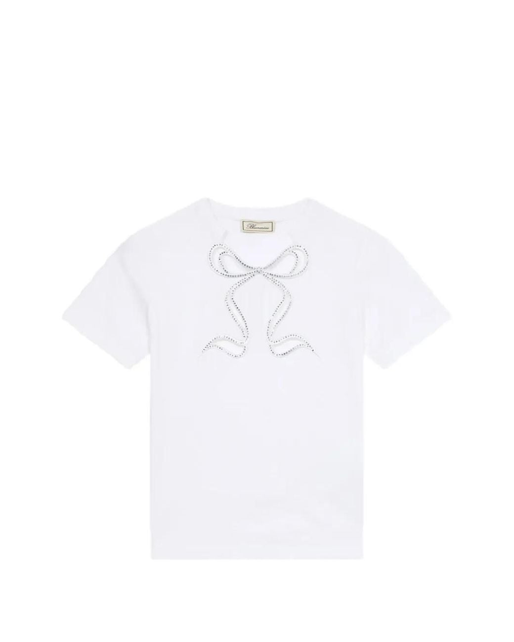 Blumarine White Rhinestone-Embellished Cut-Out T-Shirt