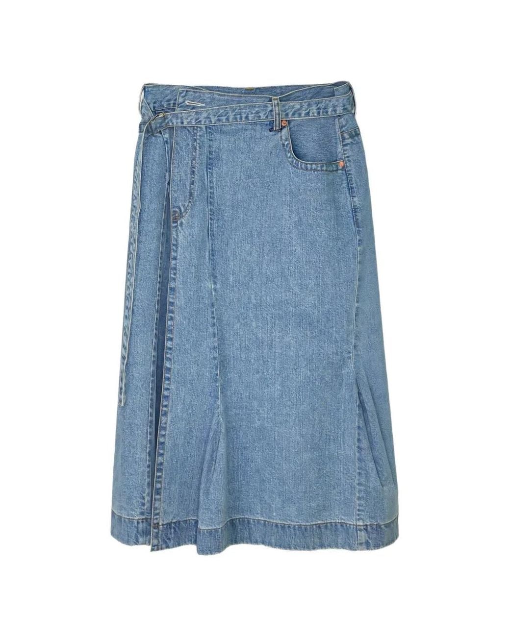 Sacai Blue Belt-Loop Asymmetric Midi Skirt