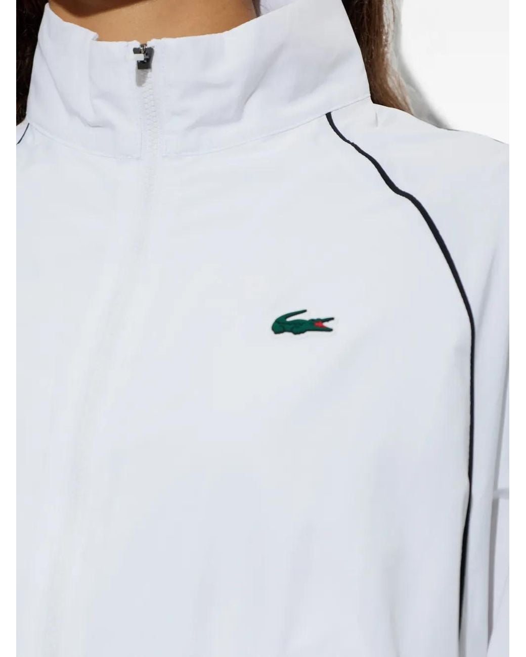 Lacoste White Piped-Trim Performance Track Jacket