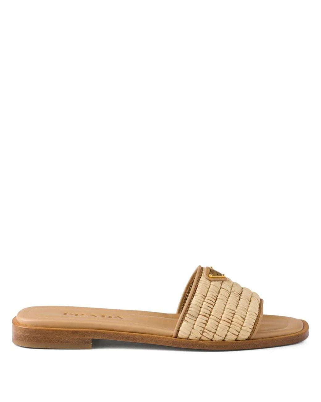 Prada Brown Leather Slides With Crochet Details