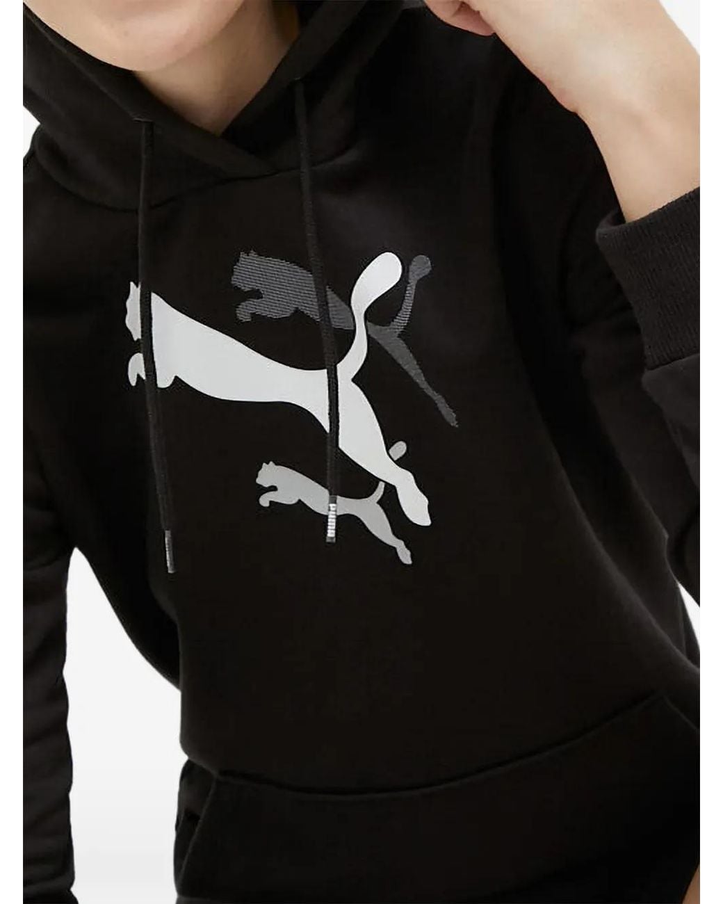 PUMA Black Logo-Print Hoodie