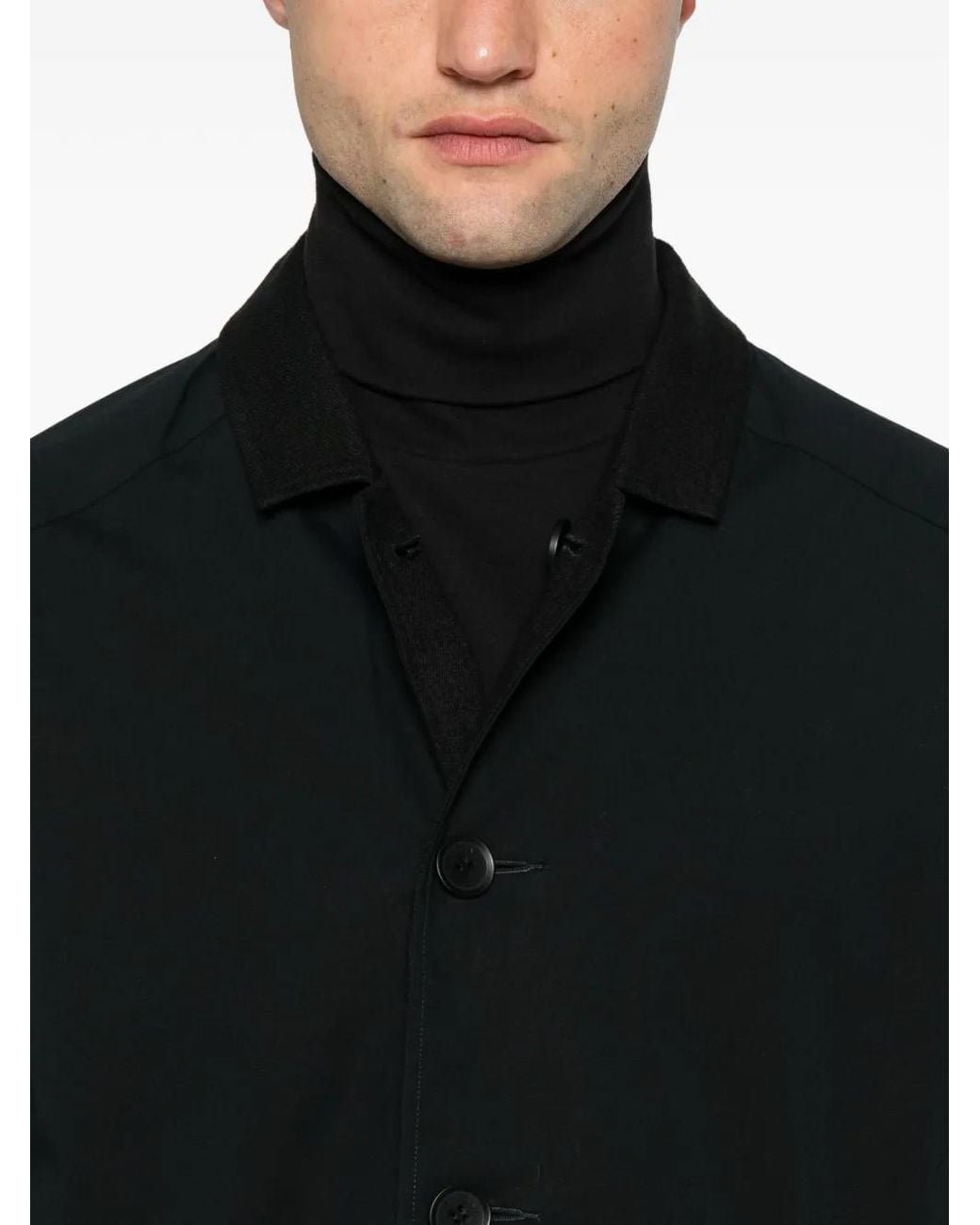 MACRON Black Logo-Patch Button-Up Coat for men